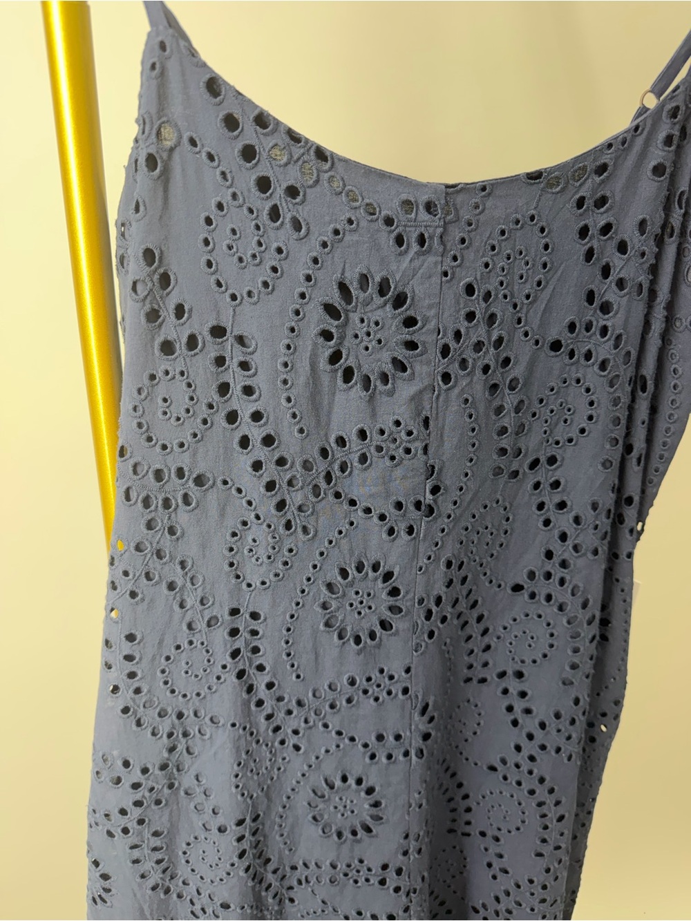 Young Fabulous & Broke Eyelet Cotton Maxi Dress Navy Bubble Hem Size L - Picture 7 of 9